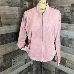 Francesca’s Miami blush pink faux suede bomber jacket